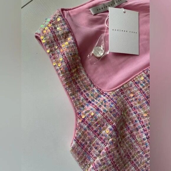 NWT Authentic Endless Rose Sequin Tweed Mini Dress With Pearlescent Butt… - Picture 6 of 10